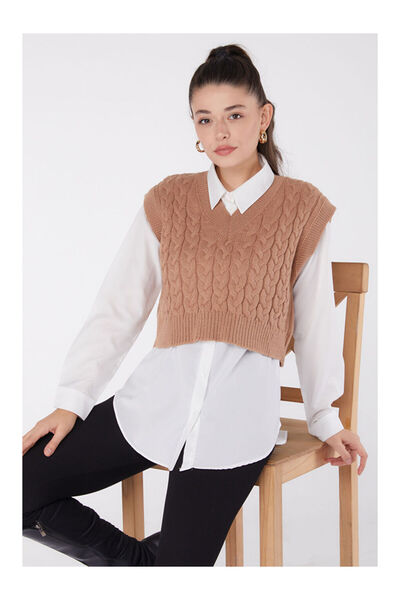 LC Waikiki Mini Salaş Triko Süveter Vizon - 27646