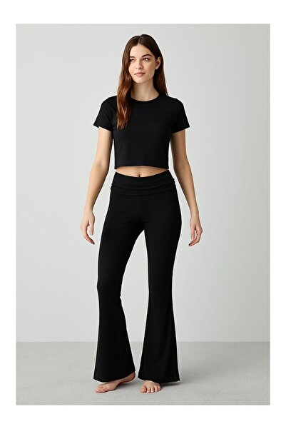 LC Waikiki İspanyol Paça Katlanan Bel Jarse Esnek Viskoz Flared Pantolon VTP02