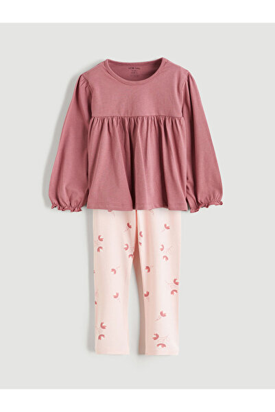 LC Waikiki Pink Ruffled Baby Girl Blouse and Leggings