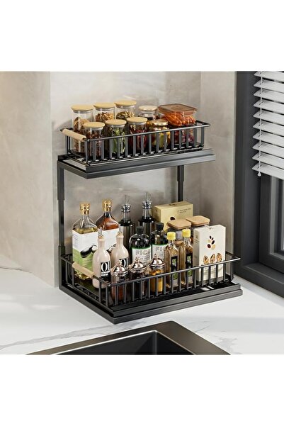 Generic KEDAZM 2 Tier Under Sink Storage Organizer with Sliding Drawer, Multi-Purpose Carbon Steel Cabinet O