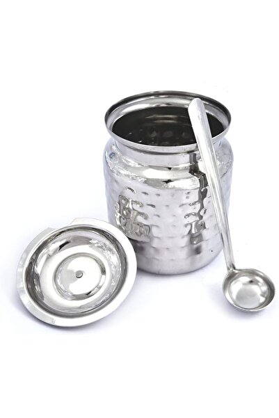 Generic KSJONE Stainless Steel Hammered Oil and Ghee Container for Kitchen I Multipurpose Oil Container with
