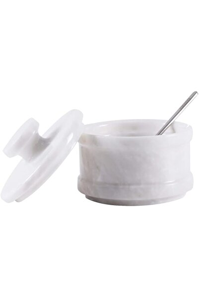 Generic Radicaln Marble Salt Cellar White 3i5" Inch Handmade Sugar Bowl With Lid And Spoon - Spice Jar For K