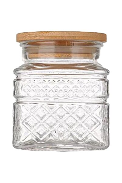 Generic TERRIFI Small Vintage Glass Airtight Storage Jar, 600ml Square Glass Canister with Bamboo Lid, Embos
