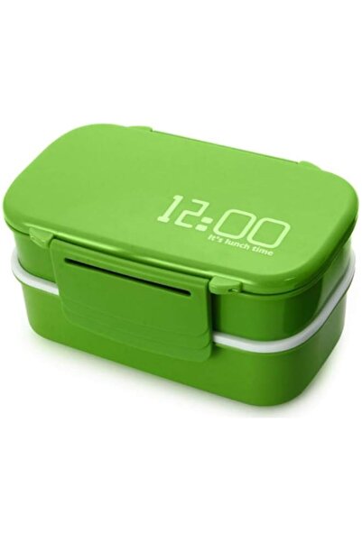 Generic Japan Style Double Tier Bento Lunch Box Kitchen Accessories Tableware Microwave -1410ml Green