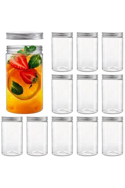 Generic Tebery 12 Pack Clear Round Plastic Jars Bottles Containers with Silver Ribbed Lids, 30oz Straight Cy