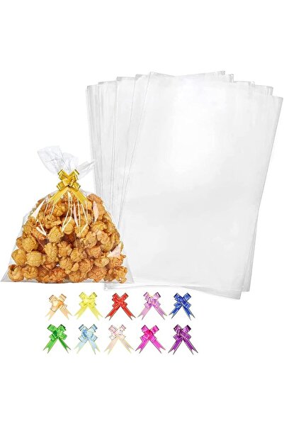 Generic 100pcs Clear Cellophane Treat Bags with Twist Ties Self Adhesive Cookie Bags Packing Supplies for Pa