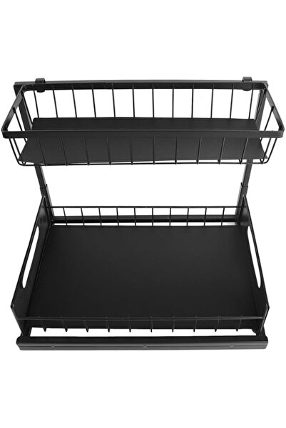 Generic منظم كريفوكت أسفل الحوض، حاوية تخزين منزلقة من طبقتين، رف تخزين متعدد الأغراض للمطبخ