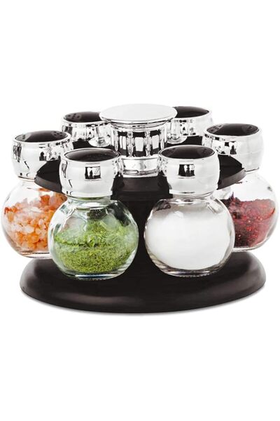 Generic رف توابل دوار فاخر من هوم سمارت | مجموعة من 7 زجاجات برطمانات زجاجية | برطمانات توابل لتنظيم المطبخ