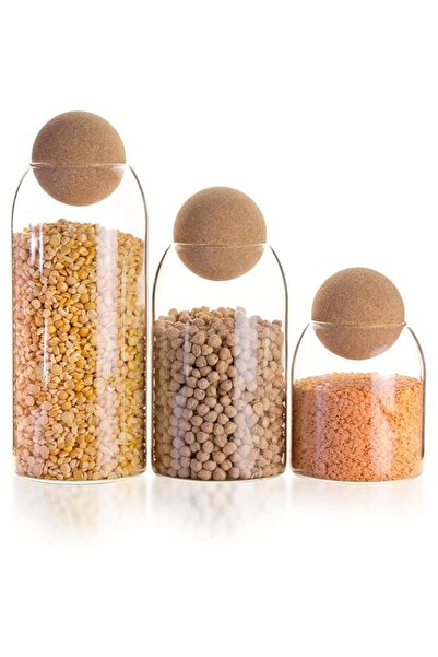 Generic COOLBABY 3 pcs Glass Jars Set 500ml+800ml+1200ml With Cork Ball Lid