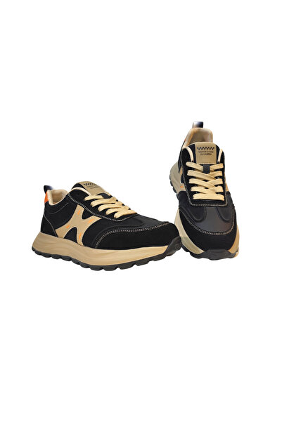 Guja حذاء رياضي رجالي من الجلد مع أربطة وتفاصيل ملونة ونعل مطاطي مضاد للانزلاق