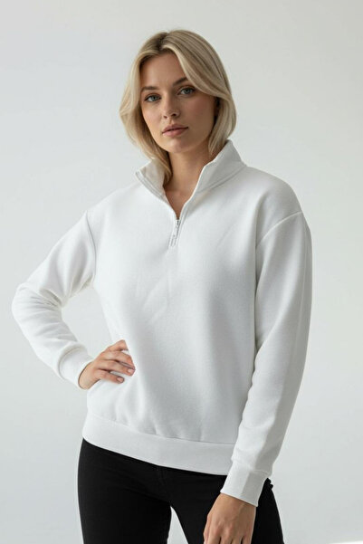 Balenbi Women's 3 Thread Fleece Half Zipper Oversize Sweatshirt 1112