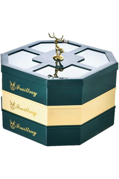 Generic KASTWAVE 3 Tier Fruit Nut Tray: Snack Serving Box with Lid Fawn Pattern Compartment Snack Platter Se