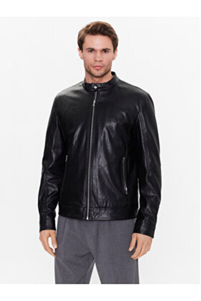 Sisley Ανδρικό Δερμάτινο Μπουφάν 21DYSN01L Μαύρο