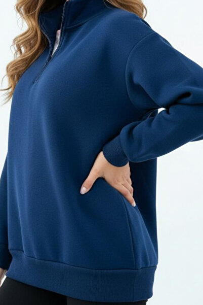 Balenbi Women's 3 Thread Fleece Half Zipper Oversize Sweatshirt 1112