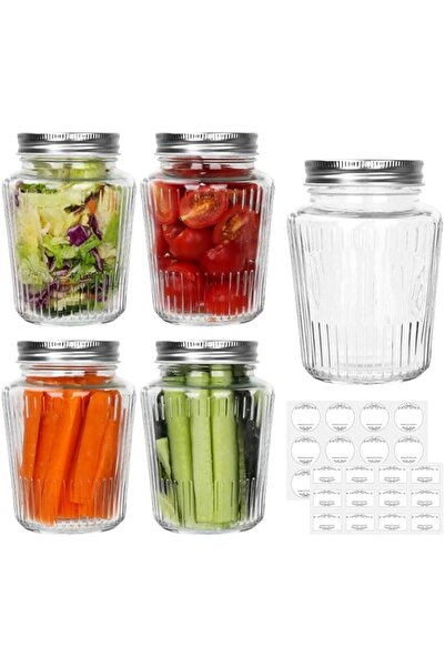 Generic i 4-Pack Vintage 500ml Glass Mason Jars with Lids – Ideal Canning and Pickling Jars for Jam, Jelly
