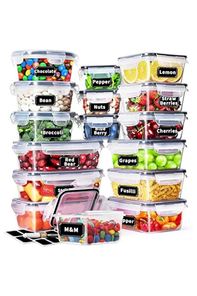 Generic Yoawllty 16Pcs Airtight Meal Prep Container Set with Locking Lids & Labels, Re-usable Plastic Food S