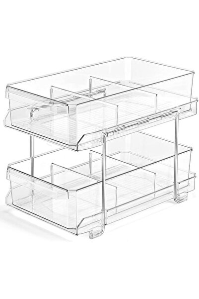 Generic منظم خزانة U-HOOME ذو طبقتين أسفل الحوض مع فواصل، وحاوية تخزين متعددة...