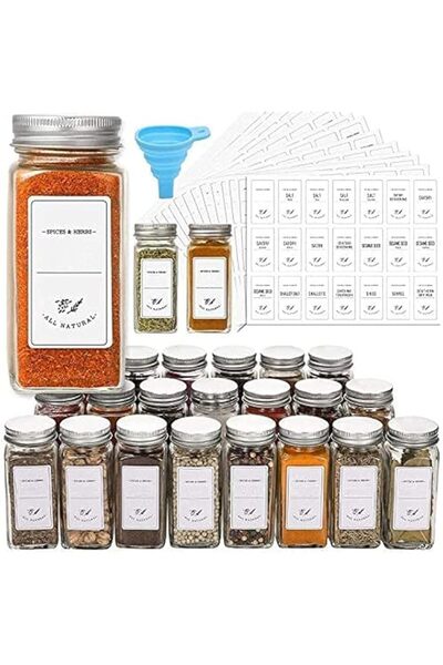 Generic Valuex 24 Glass Spice Jars Set with 2 Sheets of Labels - Kitchen Empty Spice Jars with Shaker Lids S