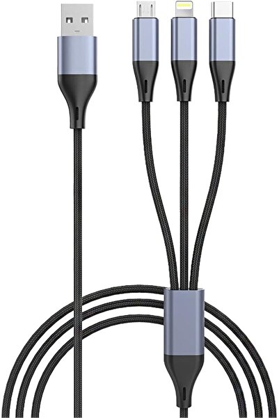 Generic كابلات شاحن الهاتف USB 3 في 1، كابل شحن سريع 5 أمبير من النايلون المضفر غير قابل للكسر، متعدد الاستخدامات عالميًا