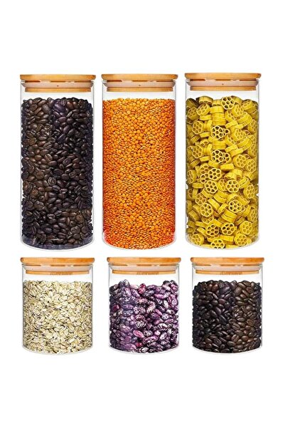 Generic MAMATOONS 6-Pack Glass Storage Jars with Airtight Bamboo lids, Food Storage Jars, Cookie Jars for Te