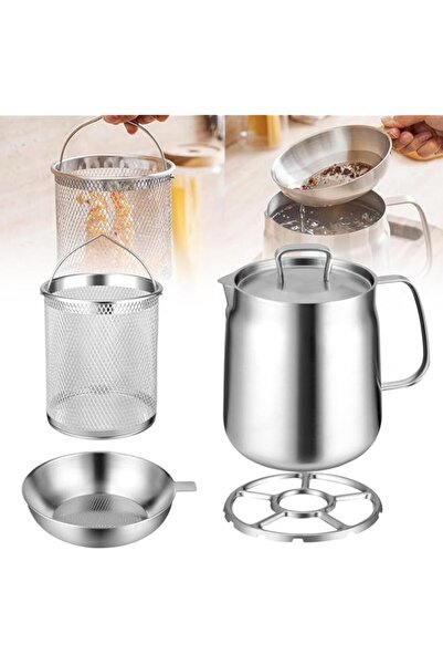 Generic Stainless Steel Oil Filter Pot, 2L/68oz Large Capacity Kitchen Oil Container Bacon Grease Container