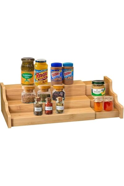 Generic Keqin Spice Rack Kitchen Cabinet Organizer,3 Tier Expandable Bamboo Expandable Display Shelf and Spi