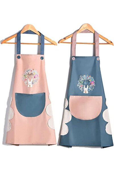 Generic 2 Pack Cute Kitchen Apron Cooking Apron for Women Couple Waterproof with Pocket and Hand-Wiping Area