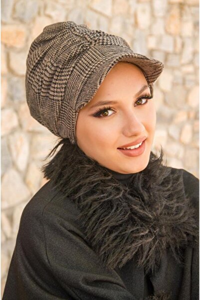 Aişe tesettür Beige Black Plaid Hijab Hat