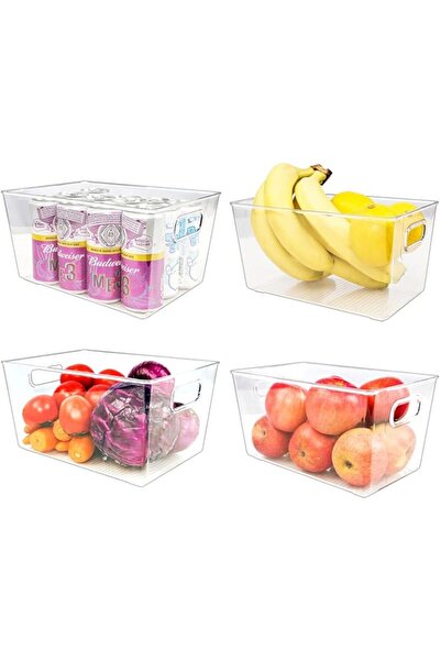 Generic Puricon Set of 4 Refrigerator Organizer Bins, Clear Plastic Kitchen Organizer Food Storage Container