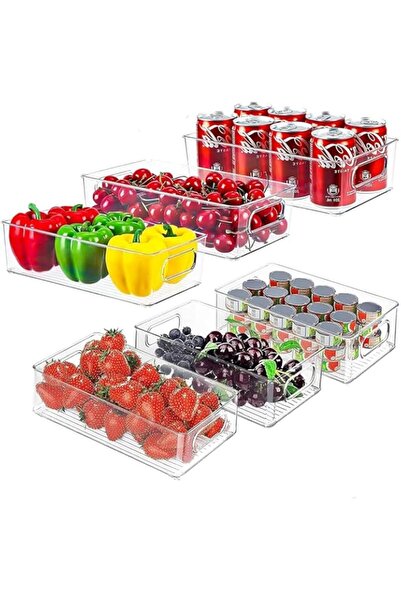 Generic PYEBE Stackable Refrigerator Organizer Bins, 6 Pack Clear Kitchen Organizer Container Bins with Hand