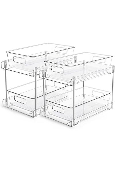 Generic 2 Tier Bathroom Storage Organizer, 2 Pack Clear Under Sink Organizers...