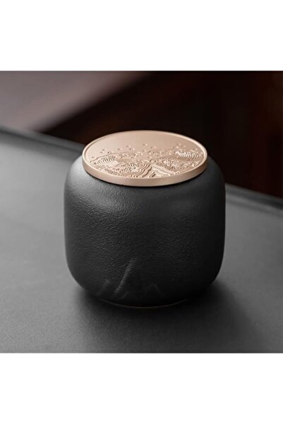 Generic علبة شاي TRENDVEI المصنوعة من الفخار الأسود، علبة شاي سيراميك تقليدية للشاي السائب