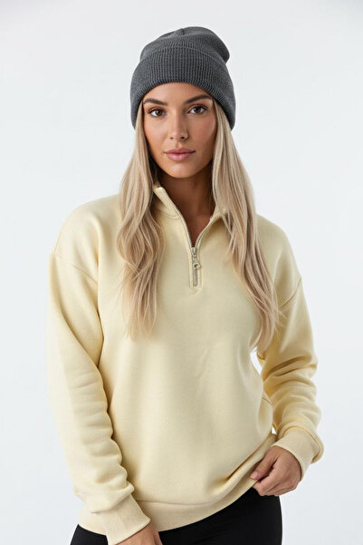 Balenbi Women's 3 Thread Fleece Half Zipper Oversize Sweatshirt 1112