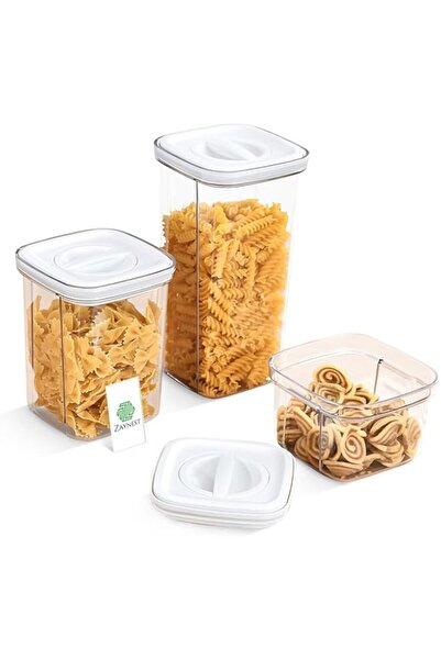 Generic حاويات تخزين الطعام من زاينست (مجموعة من 3) - علب محكمة الغلق لحفظ الحبوب والأطعمة الجافة مع أغطية دوارة، سانت