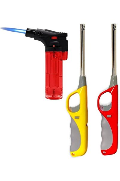 Generic مجموعة ولاعات MOMENT متعددة الأغراض، من الفولاذ المقاوم للصدأ، قابلة لإعادة التعبئة بالبوتان، مع لهب مقاوم للرياح، مناسبة للمطبخ