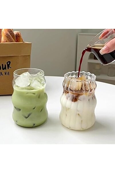 Generic 2 Pcs Ripple Glass Cups 18 Oz Clear Ribbed Cocktail Glasses Creative Wave Shape Glasses Vintage Drin