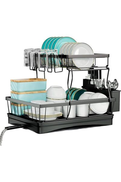 Generic رف تجفيف الأطباق، رفوف أطباق من طبقتين لطاولة المطبخ