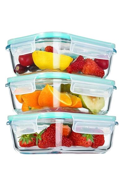 Generic MANYUK 3 Pack Glass Food Storage Containers with Lids (1040 ML), Airtight Lunch Containers, Meal Pre