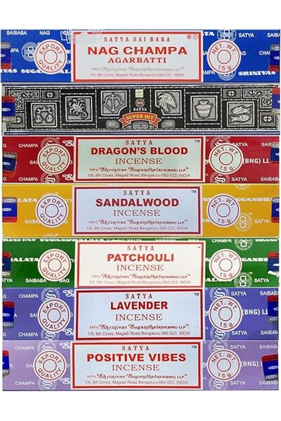 Generic مجموعة هدايا بخور ساتيا ناغ شامبا، رائعة، دم التنين، خشب الصندل، الباتشولي، اللافندر، البوزيت