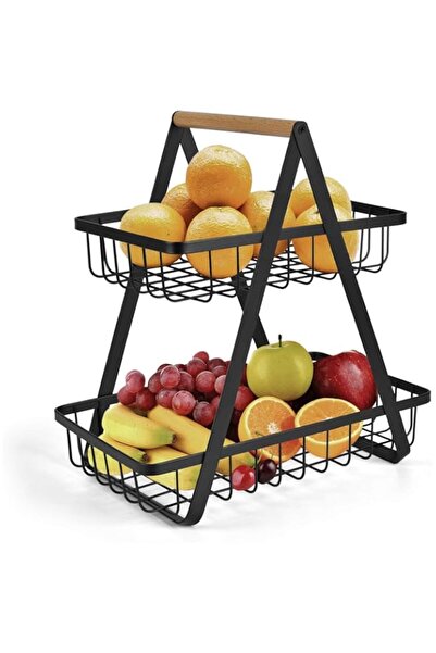 Generic سلة خزنة لتخزين الفاكهة على سطح الطاولة، حامل عرض للخضراوات والخبز للمطبخ، أسود