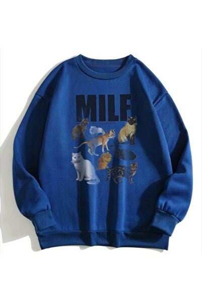 MAYDAY CULTURE Синя двуслойна унисекс блуза с DTF печат, лека, свободна кройка