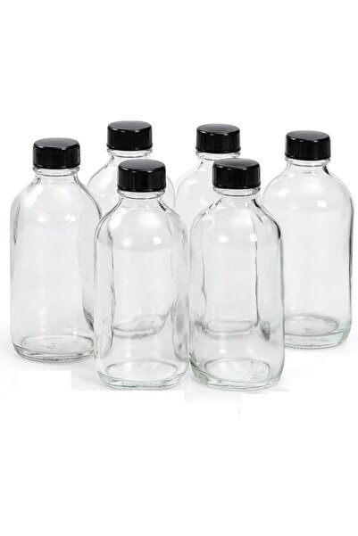 Generic 150ml Glass Bottles with Black Plastic Lids, 6 Pcs– Leak-Proof Small Round Glass Jars for Water, J