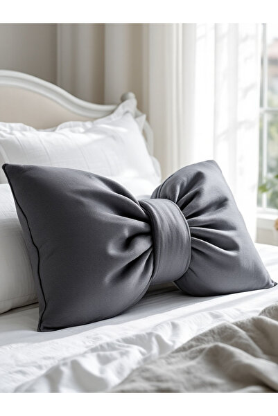 JACA Pernă decorativă din țesătură de in, cu aspect de fundă, umplută cu fund...