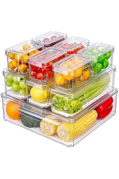 Generic THMINS 10 Pack Clear Food Storage Containers with Removable Drain Plate & Stackable Lid - Fridge Or
