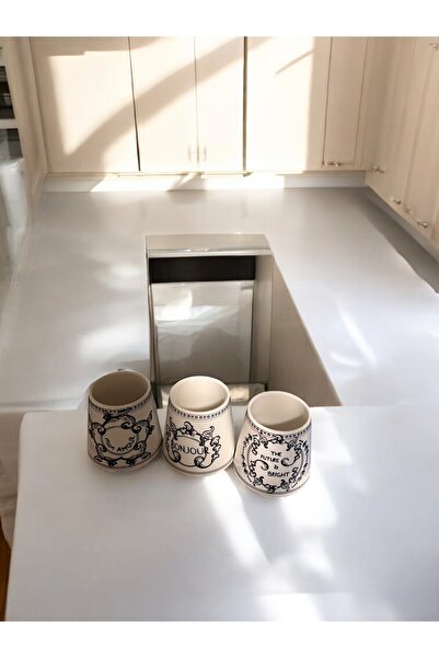 RİVO HOME DECOR Porcelain Patterned Glass Set of 3 180 Cc