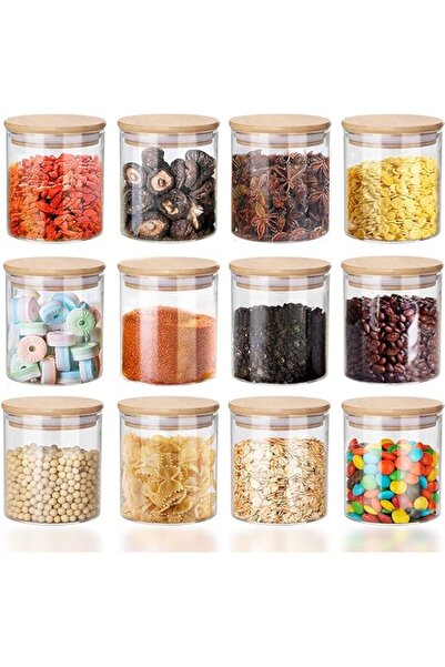 Generic bpa Glass Food Storage Jars Containers with Airtight Bamboo Lids Set of 12, 150ML Small Glass Kitch