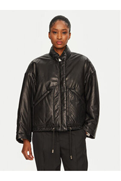Serge Pariente Γυναικείο Δερμάτινο Μπουφάν KAKI Μαύρο