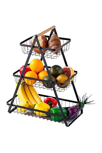 genric سلة فاكهة من جولدن لايك بثلاث طبقات، رف تخزين معدني كبير قابل للفصل، و...
