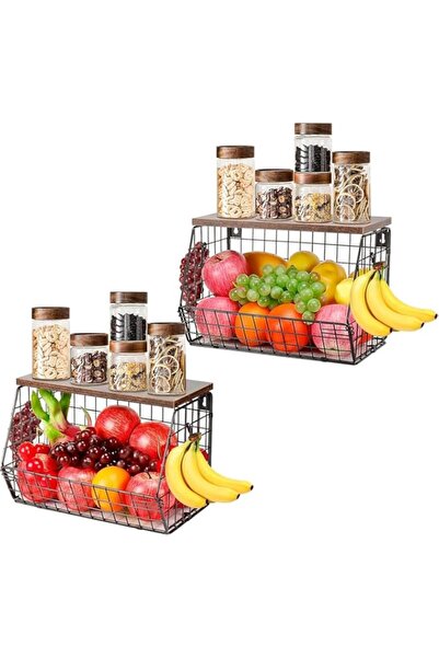 genric TNTAIAHL 2pcs Fruit Basket for Kitchen Counter, Metal Fruit Vegetable ...