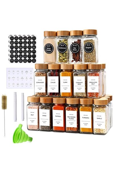 genric Strayelf 24 Pcs Glass Spice Jars with Labels - 120ml Glass Spice Jars with Bamboo Lids, 2 Pens, Labe